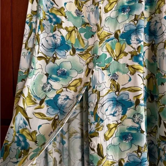 Sara Morgan Vintage Floral Print Maxi Dress – Button Down Front, Slit – Size XL - Picture 5 of 8